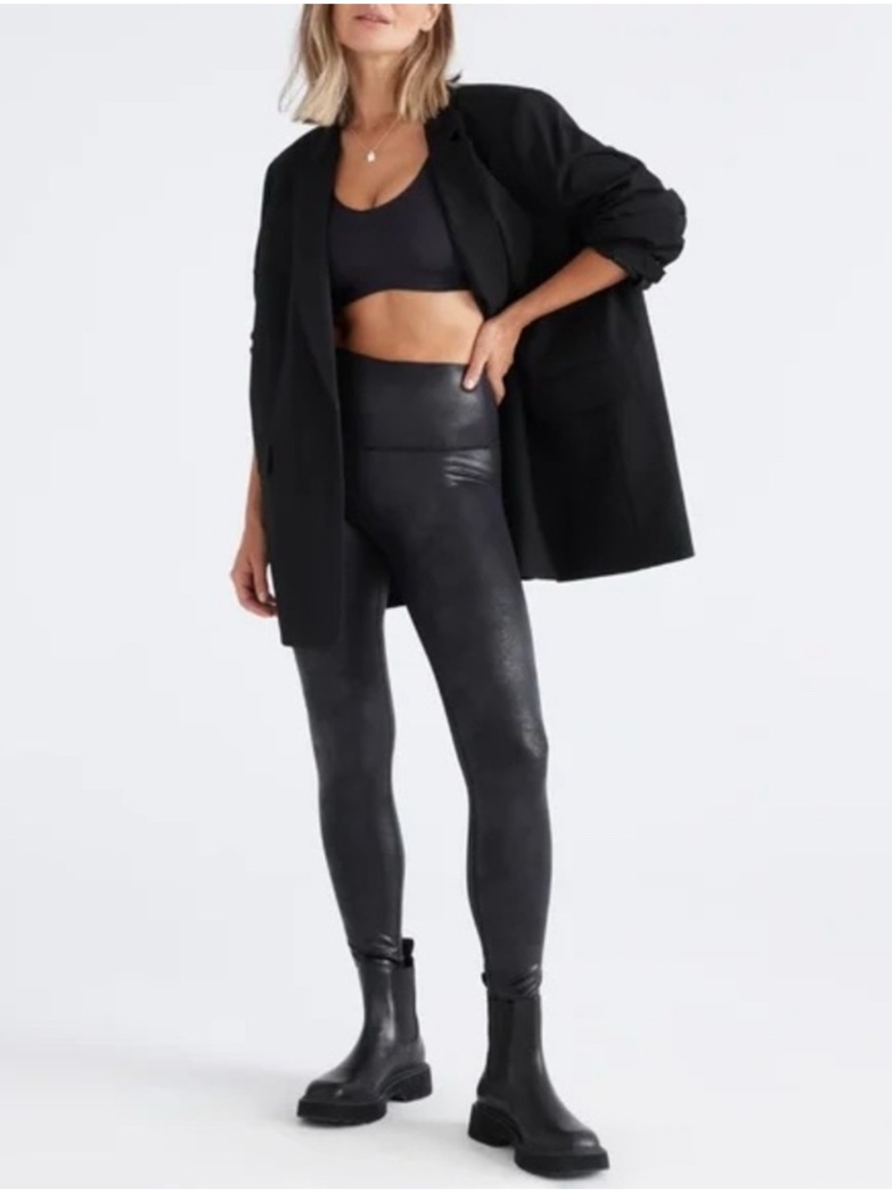 knix Black Faux Leather High-Waist Leggings